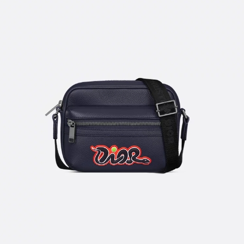 크리스찬디올 Rider 2.0 AND KAWS 미니 지퍼 메신저백 네이비 블루 그레인 송아지 가죽 2ESWS034OYY_H06E