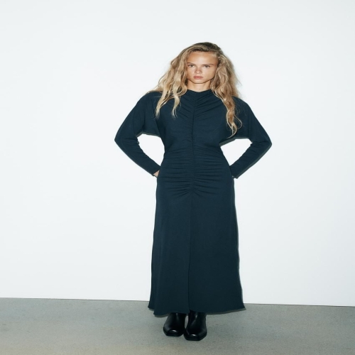 자라 우먼 크레페 드레스 원피스숄더 패드 미드나잇 블루 5039843490 793310