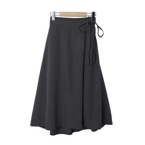 샵앤 국산 리본끈 A라인 플레어 랩스타일 미디스커트 STJ-WSK-4863-회소라