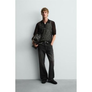 자라 오픈워크 니트 폴로 카라티 셔츠 블랙 7140301800 792653