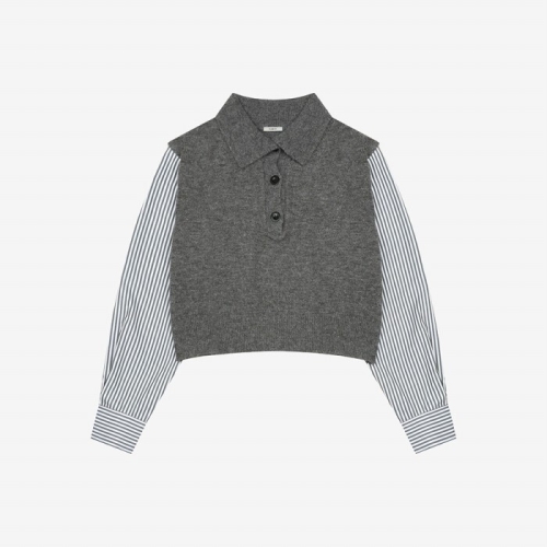 이사베이 셔츠 배색 하이넥 니트 풀오버 VLUCX2965 CHR 차콜 FRE