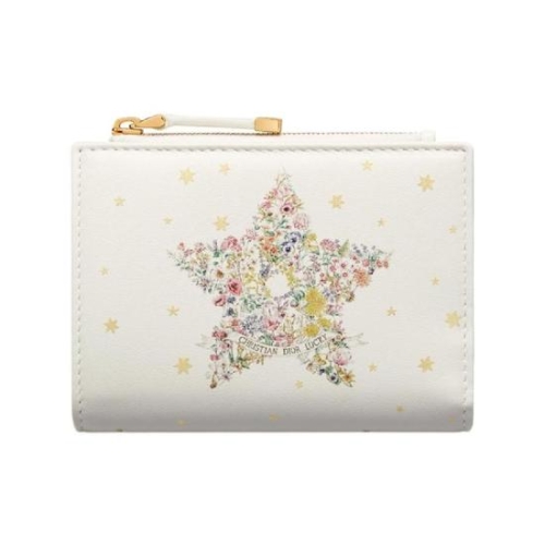 크리스찬디올 럭키 달리아 프린트 월렛 서플 카프스킨 스타 프린트 라떼 멀티컬러 S4401USYR-M886