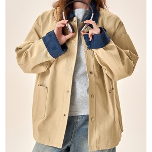 기타 패션시그널 스냅버튼 배색포인트 야상하프자켓 C6E5D7