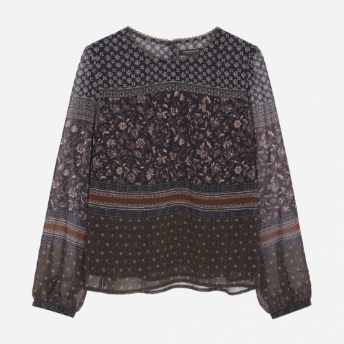 써스데이아일랜드 여성 보헤미안 플라워 보더 블라우스 T256MBL153W