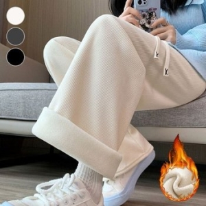 울바 겨 지 안감기모 부드러운 코듀로이 방한용 와이드 밴딩 골덴 팬츠 WFJX6GF