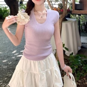 코지 라운드 캡소매 니트탑 WFJX8XY