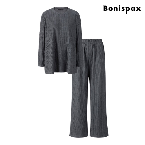 보니스팍스 여성 트임 티셔츠 와이드 팬츠 플리츠 셋업 XP3OW004L0