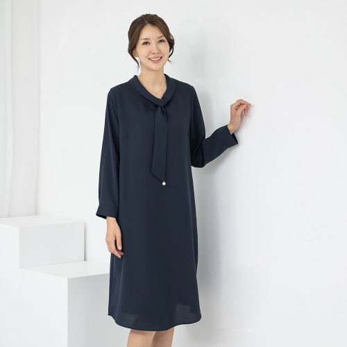 모슬린 엄마옷 타이 진주 긴팔 원피스 OP509040 중년여성의류/50대/60대/마담/빅사이즈/할머니옷