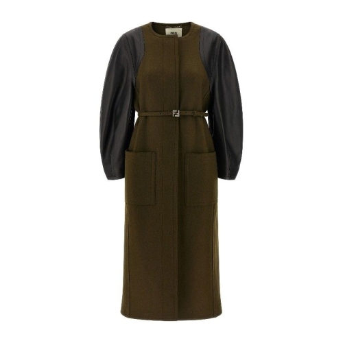 펜디 울 펠트 가죽 소매 코트 FF6150AJ0K F1T6G