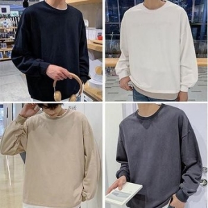 보이 솔리드 룩 빅핏 라운드넥티 긴소매클래식 상의 WFJU14A