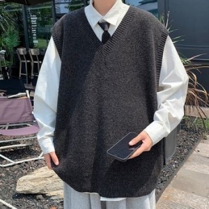 보이 심플 칼라 넉넉한 오버사이즈뜨개탑 경량베스트 모던 WFJU116