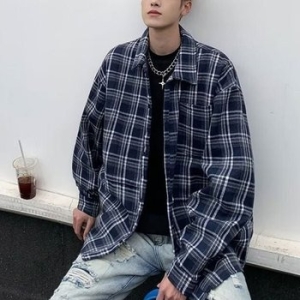 심플 정통 남성용깔끔 데일리 모던 박시핏 체크남방 WFJU0ZH