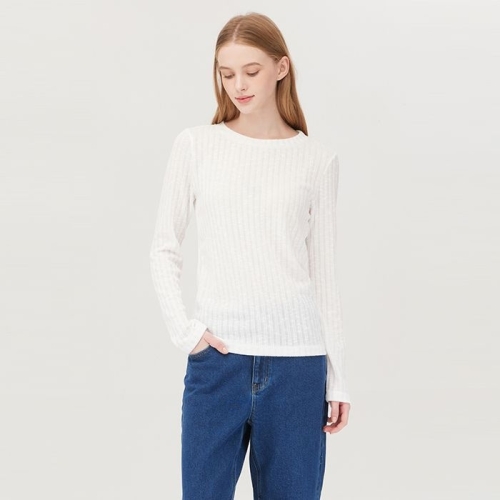 리브 텍스처 라운드넥 티셔츠_BATS10541WH