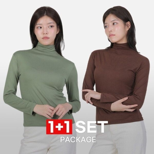 이지바이 1+1 말랑모찌 여성 소프트 피치기모 무봉제넥 반폴라 티셔츠 W6OPWT49