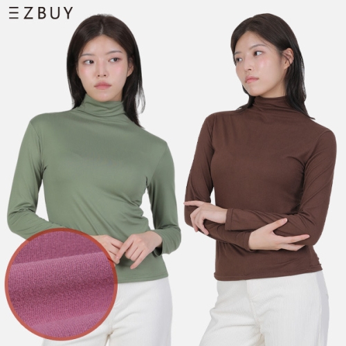 이지바이 말랑모찌 여성 소프트 피치기모 무봉제넥 반폴라 티셔츠 W6WT49