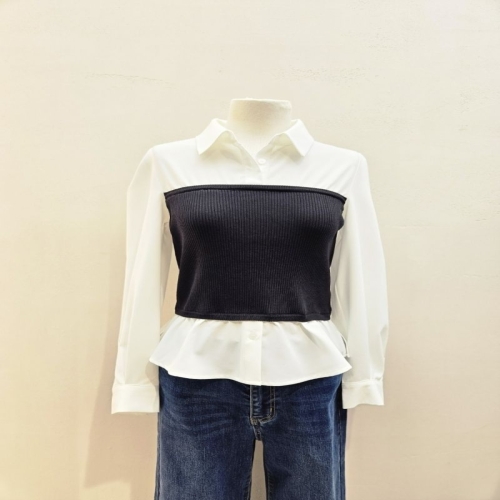 스위트숲 SB9LS82 니트 배색 블라우스