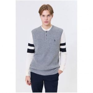 헤지스 스테디셀러 그레이 짜임 울혼방 니트베스트 WHSW4D361G2