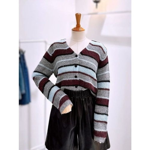 레코브 스트라이프 브이넥 크롭 가디건 LG31EXKC615X 35470198