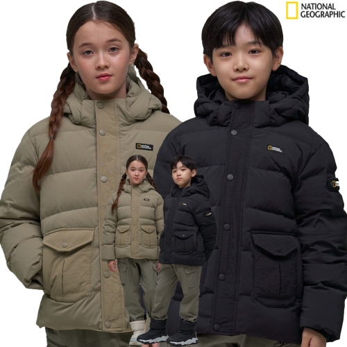 내셔널지오그래픽키즈 포켓 배색 스크레치 덕 다운 점퍼 (K234UDW080)