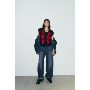 자라 오버사이즈 다이아몬드 니트 베스트 레드/블루마린 470334631