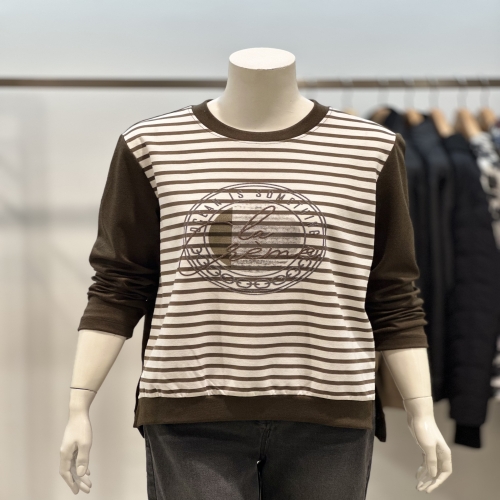 벨라디터치 V3F4TS23 라운드넥 부분 스트라이프 티셔츠