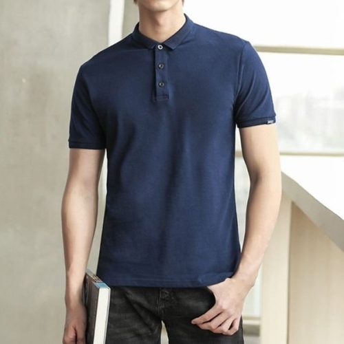 보이 다색깔끔 스탠다드 피케 데일리룩 하프티 넥카라 상의 WFJTQL7