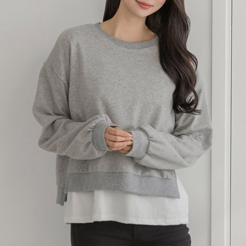 아이우먼 딥컷팅레이어드맨투맨 YYV298M509 빅사이즈