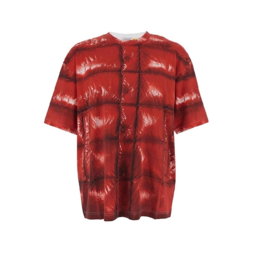 몽클레르 GENIUS Red Crewneck T Shirt with Quilted Effect Graphic Print on the..