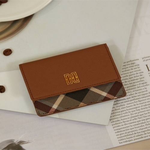 닥스 여성 브라운 체크배색 소가죽 카드지갑 WCWA4F788W2