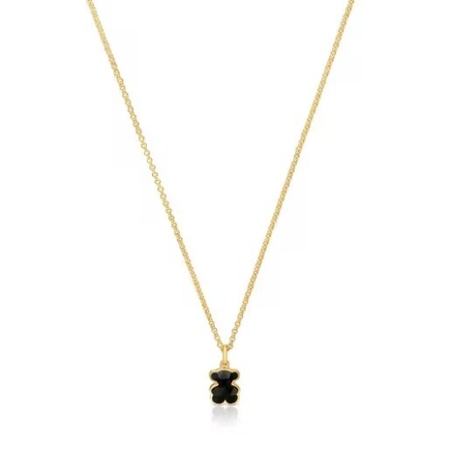 TOUS  Icon Color 18kt gold plating over silver Necklace with onyx bear mot..