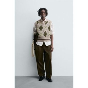 자라 아가일 니트 베스트 조끼 베이지 7140303710 818728