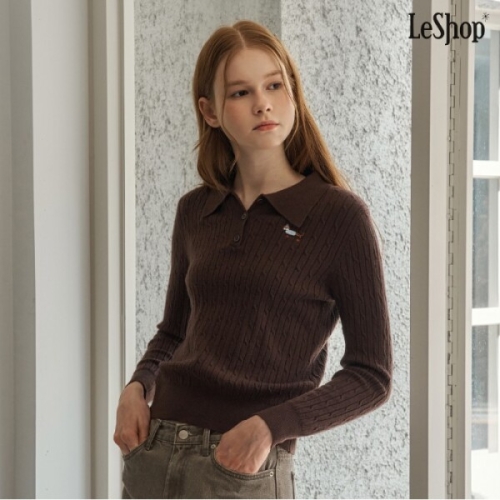 르샵 여성 케이블 카라 도그 자수 니트 DP3KT011A