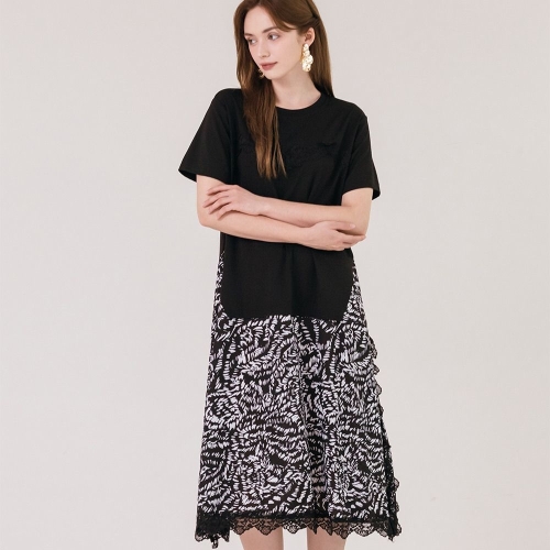 시크릿 위치 패턴 레이스 배색 원피스 373081