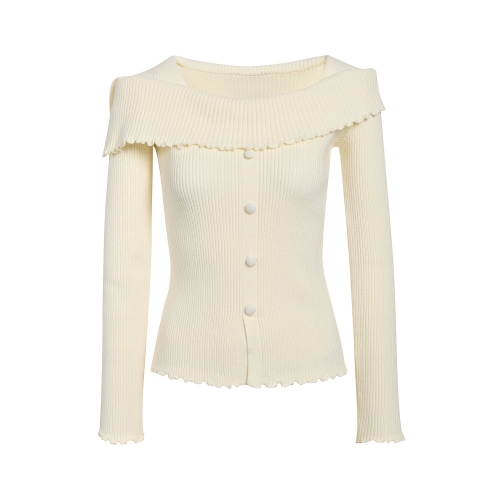 JJ지고트 프릴 오프숄더 버튼 니트 GRAN1PO181