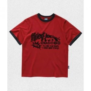 비디오자키 VIDEO JOCKEY 이 모이다 링거 티셔츠 레드 VJ25F244RD 1339691