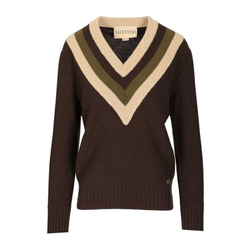 발렌티노 브이넥 스트라이프 울 캐시미어 스웨터 7B0KC69L9SW BET