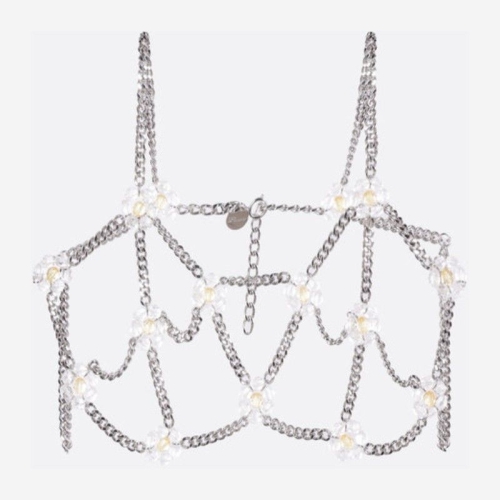 느와 케이 니노미야 다이아몬드 패턴 플로럴 체인 크롭 탑 3PV004W25 2CLEAR