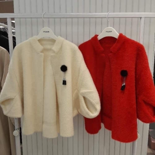 무자크 17 HC17 솔리드밍크 레드 여성 가을 겨울 가디건 MP8WKC02 S41439979