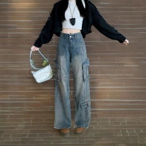 셀러허브 여성 미국식 하이포켓 카고 데님 팬츠 트렌드 S33503463