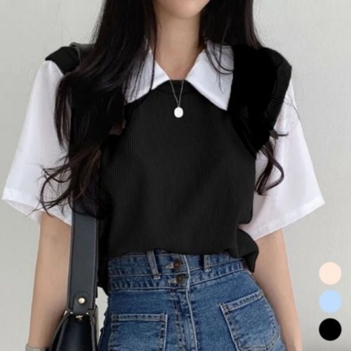 올데이 여자 가짜 울탑남방 반소매 티 WFK1Y6D