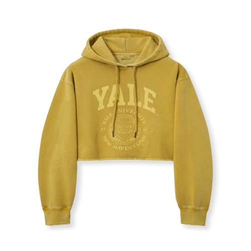 피그먼트 예일 여성용 아치로고 크롭 후드티셔츠 YFS1HD201AYE
