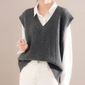 모던 깔끔룩 걸스 겹쳐입기 넉넉핏 니트조끼 WFJT8Y1