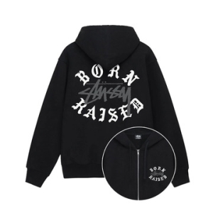 스투시 x 본앤레이즈드 후드 집업 블랙