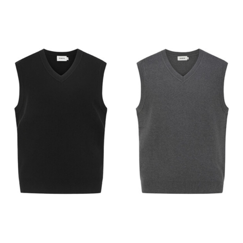 지오지아 리얼 2컬러 워셔블 소프트터치 솔리드 브이넥 니트 조끼 ADE4ES1901