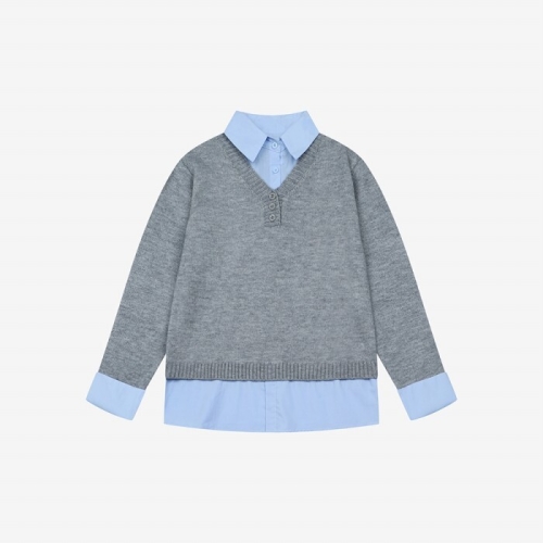 이사베이 셔츠 배색 브이넥 니트 풀오버 VLUCX2975