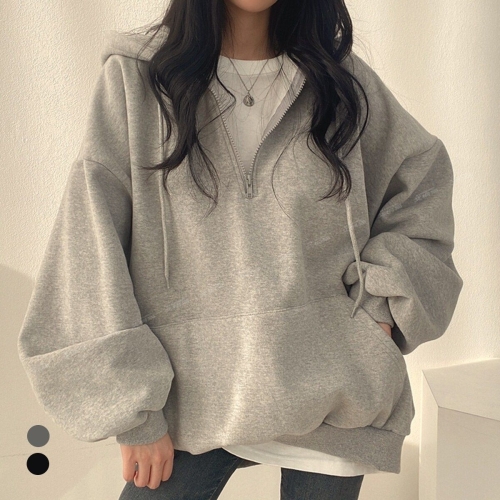 KARRA 루즈캥거루포켓기모티셔츠_A5W0046