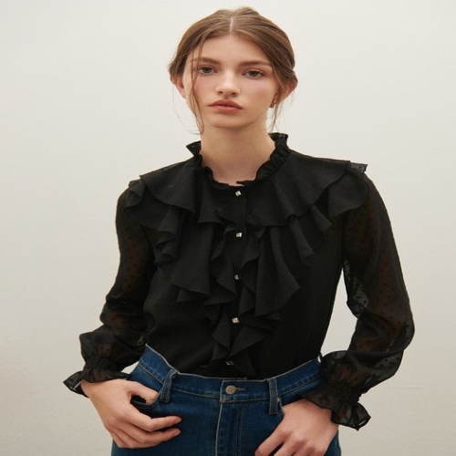 사틴 러플 장식 블라우스S254B255