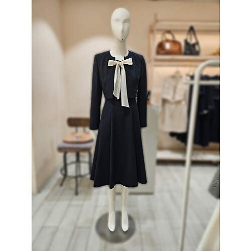 JJ지고트 여성 리본 타이넥 벨티드 원피스 GRAM0OP941