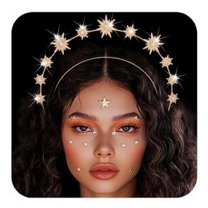 헤드 Kilshye Star Headband 라인스톤 헤일로 크라운 피스 여신 헤어 액세서리 여성용 골드. 1개1팩129741