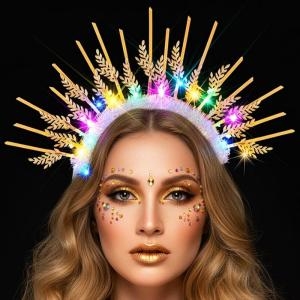 헤드 Kilshye 라이트 업 리프 헤일로 머리띠 골드 여신 피스 축제 코스튬 헤어 액세서리 여성용129648